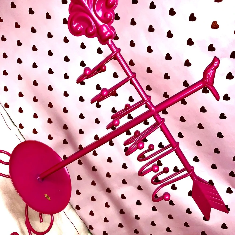 Pink Metal Jewelry Table Necklace & Earrings Rings Accessories Arrow Organizer
